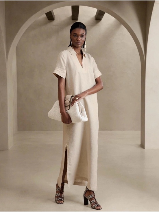 Banana Republic Dresses & Skirts - Banana Republic Cruz Linen Maxi Shirtdress Washed Stone Beige L Coastal